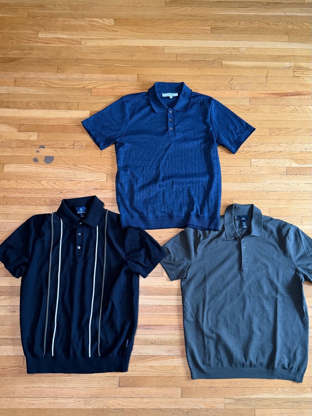 Three Men's Knit Polo Shirts - Blue, Black, Gray